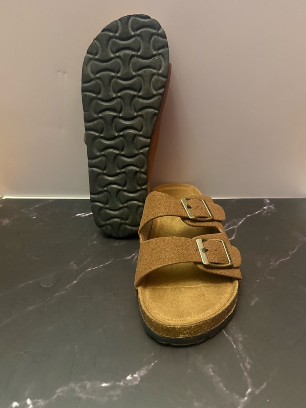 Lucky Brand Double Buckle Suede Slide Sandal in Brown